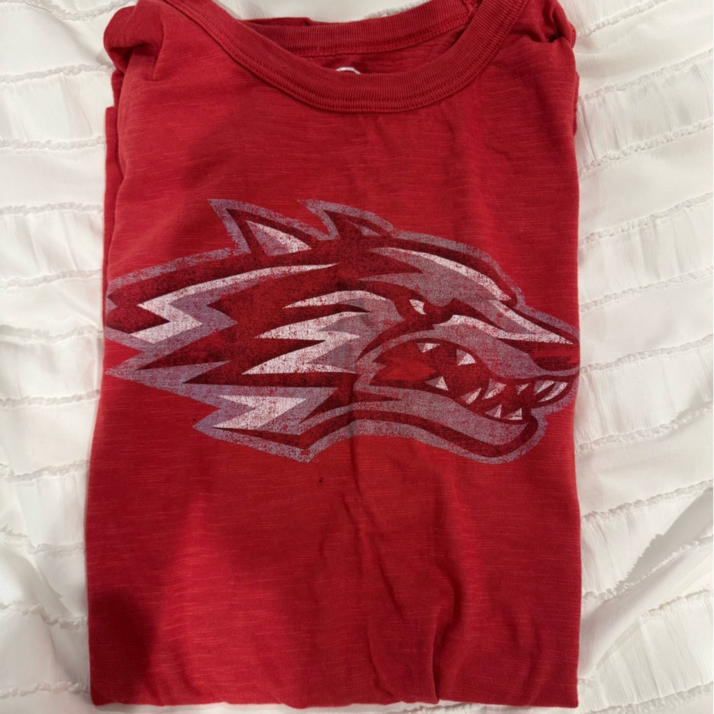 Red Graphic Tee with Wolf Design